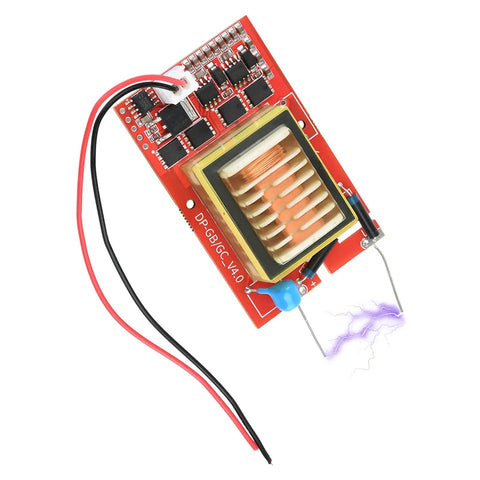 Compact Dc Booster Module Powers 9 To 24V Right Into A Knockout 10Kv Up To 20Kv High Voltage Generator, showing circuitry and high voltage output.