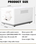 Top Shelf Home Coffee Bean And Peanut Roaster With Auto Rolling Drum showing dimensions and features for easy roasting.