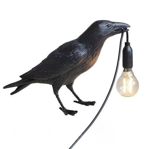 Cool Crow Table Lamp With Resin Bird Design holding LED bulb, black finish, E12 base, 110V, cozy desk or wall sconce light