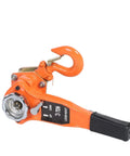 Heavy Duty 3 Ton Lever Hoist Pulley Chain Block For Serious Lifting Jobs Comes With 3M Chain And Sweet Ratchet Gear In Bright Orange Color, side view.
