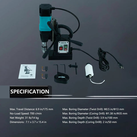 Zinnore Portable Magnetic Drill Press Boasts 2360 Lbf Hold Force And 700 Rpm Speed for heavy duty projects with specifications.