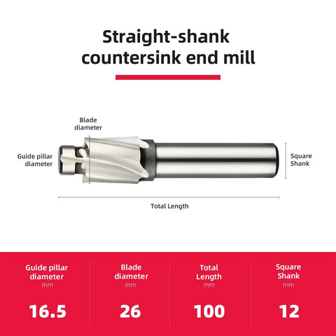 Diagram of 4 Flute Straight Shank Counterbore End Mill HSS End Mill With 26mm Cutting Edge Diameter And 12mm Shank