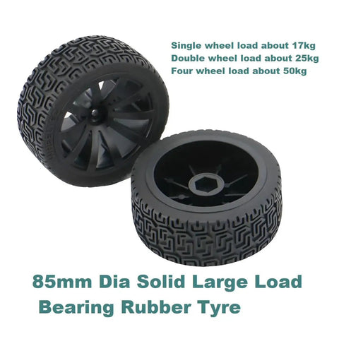 2 Pack 85mm Solid Rubber RC Wheel Tires With Beefy Load Bearing Grip And 6mm Bore Clamping Hex Shaft Couplings