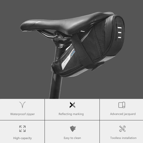 Ultralight Under Seat Bike Saddle Bag For Road Bikes Waterproof Pouch With 0.4 Liter Capacity Wedge Pack No Tools Needed For Install Velcro And Buckles Reflective Stripe For Night Rides attached under bike seat