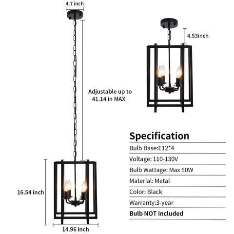 Dope Farmhouse Lantern Chandelier Black Light Fixture Four Light Rustic Industrial Pendant Lighting With Adjustable Height