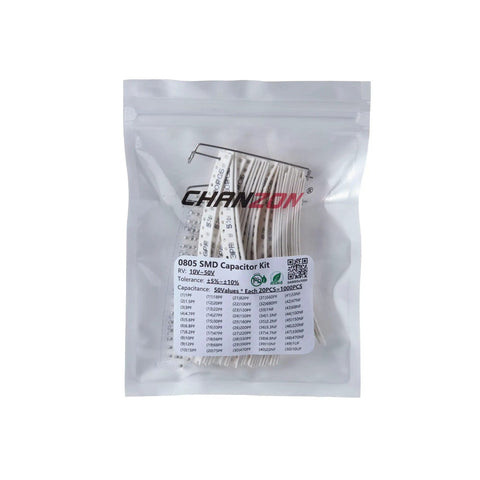 Sealed package of 1000 Pcs 0805 SMD Capacitor Kit No Brainer With 50 Values From 1pF To 10uF, MLCC Ceramic Capacitors 10-50V