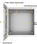 Interior features of Heavy Duty Steel Electrical Junction Box 12X10X8 Inch IP66 Waterproof And Dustproof Outdoor Indoor Project Enclosure including lock and mounting plate.