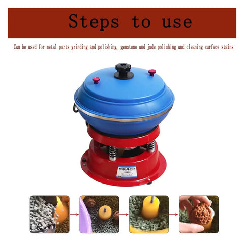 Beast Mode Heavy Duty Vibrating Rock Tumbler Brass Jewelry Polisher For Jade Jadeite And Beeswax Polishing, 3 Kg Capacity, red and blue design