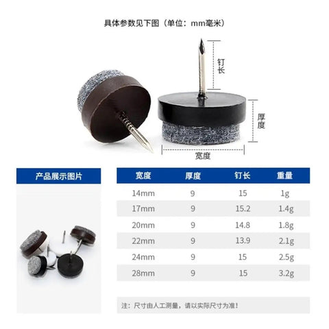 Premium Felt Furniture Floor Guard Pads Black 28 Mm 30 Pack Adhesive Chair Leg Sliders showing size and specifications on a diagram.