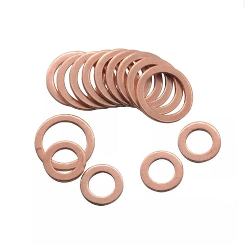 Killer Flat Copper Washers Complete Set With Nuts And Bolts For Sump Plug Seals Engine Repair Heat Resistant Universal Fit Fits M8 To M14 Sizes Fixing Leaks Critical Sealing Parts Easy Install Best Quality Copper For Great Reliability Now copper washers set