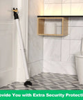 Adjustable Security Door Stop Bar With Interchangeable Caps And Rubber Tips installed in bathroom for added protection