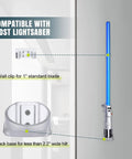 Totally Clear Lightsaber Wall Mount Set Dual Pack Holder Rack For Galaxy Edge Sabers Darth Vader Darth Revan And Most Lightsabers Premium ABS 3D Printed Display Stand That Lets Your Saber Shine compatible demonstration with blue saber and black base highlights.