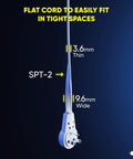 1 Ft 360 Degree Rotating Flat Plug Extension Cord With 3 Outlets 16 AWG Grounded Wire showing thickness and SPT-2 rating