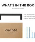 25 Pack Solid 4 Inch Center To Center Slim Square Bar Drawer Handles in Matte Black Cabinet Hardware for Kitchen Cabinets and Drawers Modern Dope Flat Pulls, box contents with screws.