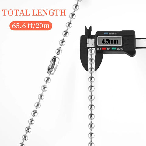 66 Foot Stainless Steel Ball Chain Kit 4.5mm Bead Chain With 100 Connectors And Pliers For Vertical Window Blinds, caliper measuring chain