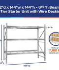 Rock Solid Galvanized Steel Pallet Rack With Teardrop Frame And Premium Wire Decking 42 Inch Deep 3 Tier Warehouse Storage Shelf 144 Inches High