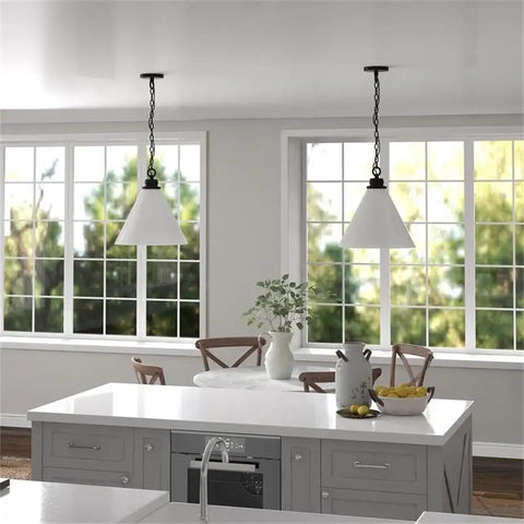 Wide 15.88 Inch Pendant Light With Glass Shade In Blackened Bronze And White Milk Finish Modern Entryway And Kitchen Fixture