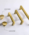 25 Pack Brushed Brass Cabinet Knobs For Modern Kitchen Hardware Handles Gold Round Drawer Knob For Closet Bifold Cabinets And Drawers 1.27 Inch Easy Install Multipurpose Renovation Upgrade showing two types of handles and a knob.