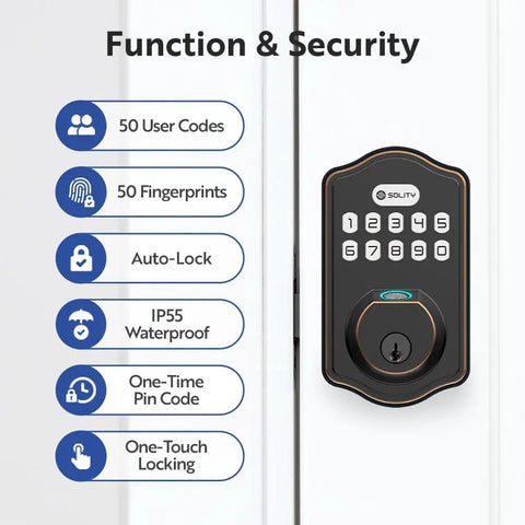 Smart Digital Deadbolt Door Lock Featuring Knockout Fingerprint Access And 50 Unique Passcodes Rock Solid Keyless Entry No Sweat Install For Front Doors Slick Oil Rubbed Bronze Case