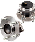 Rear Wheel Hub And Bearing Assembly 512394 Direct Fit For Mitsubishi Lancer 2008 2017 And Outlander 2008 2013 Plus Outlander Sport 2011 2012 With ABS Two Piece OE Quality Replacement Ready To Roll, showing front and rear view with lug bolts.