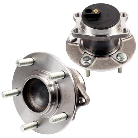 Rear Wheel Hub And Bearing Assembly 512394 Direct Fit For Mitsubishi Lancer 2008 2017 And Outlander 2008 2013 Plus Outlander Sport 2011 2012 With ABS Two Piece OE Quality Replacement Ready To Roll, showing front and rear view with lug bolts.