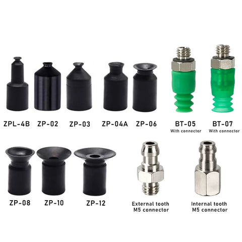 Durable Mini Pneumatic Nozzle Vacuum Suction Cup Manipulator Accessory, Film Type With Strong Grip Force For Tight Spaces And High Cycle Automation Tasks, M5 connector parts collection.