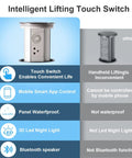 Intelligent lifting touch switch diagram for Motorized Pop Up Power Strip With Bluetooth Speaker And Wireless Charging Pad.