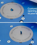 Premium Abs Plastic Router Table Insert Ring Set With Push Button Quick Release For Zero Clearance fits Snap Lock Plates installed, showing customizable opening