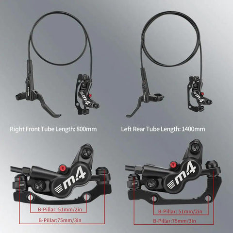 4 Piston Mountain Bike Hydraulic Disc Brake Set For Front Right 800mm And Rear Left 1400mm E Bike Brakes Display