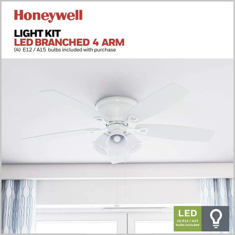 Glen Alden 52 Inch Classic Flush Mount Indoor LED Ceiling Fan With Light And Pull Chain Quick 2 Hang in white ceiling