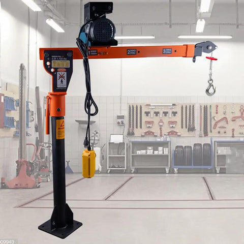 Folding Truck Jib Crane With 1100 Lb Capacity And 880 Lb Pulling Force, 110V Electric Hoist, 360 Degree Base Rotation, Portable Orange