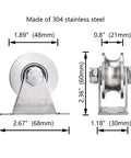 U Type Stainless Steel Groove Wheel Pulley For Wall Mounted Ceiling Lifting With Removable Double Bearing Durable Hoist Block Easy To Clean And Install Four 7mm Mounting Holes For Wood Metal Or Concrete Surfaces, 304 stainless steel, 60mm