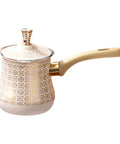 Turkish Warmer Coffee Pot With Tealight Warmer Base For Butter Chocolate Melting Kettle Stovetop Teapot 900ml, wood handle, decorated design.