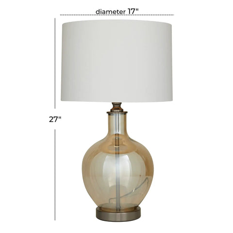 Glass Table Lamp With Drum Shade In Champagne Finish, 17 By 17 By 27 Inches, Traditional Accent Lighting For Living Room Or Bedroom