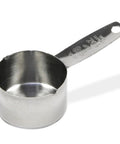 Stainless Steel Coffee Measurer Scoop 2 Tbsp Four Inch Tool shown at an angle to display size and markings, durable and travel-friendly.