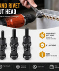 Garage Ready Carbon Steel Rivet Nut Tool Kit M3 To M8 Hand Crimping Pliers for Car Panel Mods showing six nut heads in various sizes.