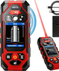 Rugged Seven In One Wall Scanner Stud Finder With Integrated Laser Distance Meter and Smart Electronic Detector showing display and accessories.