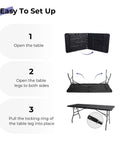Assembly instructions for Heavy Duty 6 Foot Folding Table Portable Plastic Fold In Half for Indoor Outdoor Use with Carrying Handle