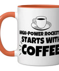 High Power Rocketry Starts With Coffee Mug 11 Ounce Ceramic Cup Orange White With Glossy Finish Two Tone Interior Handle