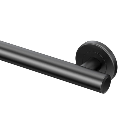 Latitude II 18 Inch Matte Black Grab Bar For Shower And Bath, heavy duty safety rail close-up showing sleek finish and durable mount