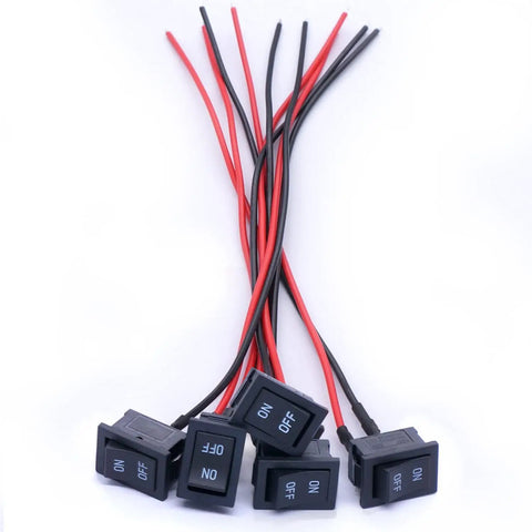Five Pack Rocker Switches SPST On Off 2 Pins 2 Position 6A 250V And 10A At 125V With Pre Soldered Wires Black Square Car Boat Toggle