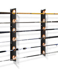 Heavy Duty Steel Fishing Rod Rack And Holder For Wall Or Ceiling Mounts, Holds Up To Six Fishing Rods, black metal