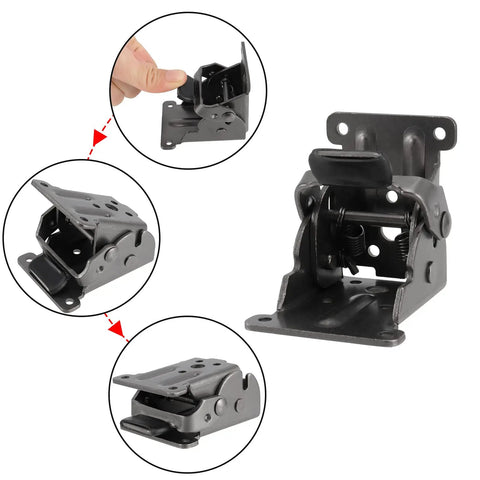 Eight Pack 0 To 90 Degree Folding Hinges Built Tight For Smooth Home Improvements Beefy Self Locking Steel Brackets Handling 500 Pounds Without Any Hassle Comes With All Hardware showing detailed views and mechanism.
