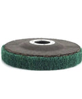 Nylon Fiber Flap Discs Set Quick Change Safety Torque Lock For Metal Grinding Buffing Paint Stripping And Surface Prep High Speed Polish side view of green abrasive disc with metal center