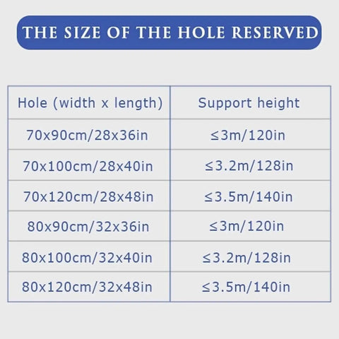 Size specifications for No Fuss Electric Attic Ladder, showing hole dimensions and support heights for installation.