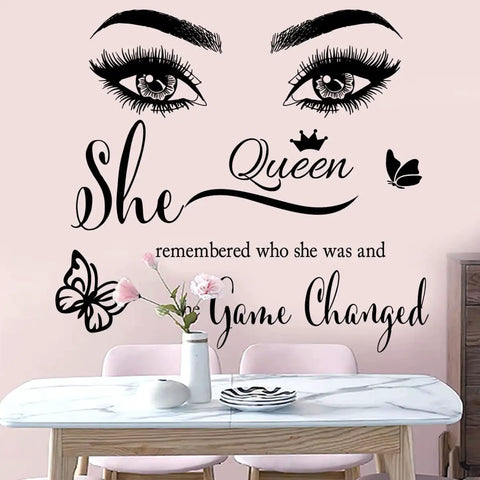 Motivational Eyelashes And Eyes Wall Decal With Crown And Butterflies For Women And Girls Inspirational Quote Wall Art for bedroom