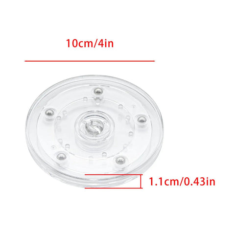Clear 4 Inch Acrylic Lazy Susan Turntable Organizer Set With 4 Bearings and dimensions shown in image