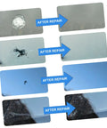 Image showing before and after results using Windshield Crack Repair Kit For Chips And Scratches, Quick Fix Car Glass Repair Tool.