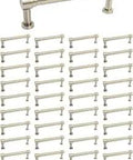 40-piece set of brushed nickel cabinet pulls with mounting hardware shown in a grid. Includes 4.53 inch length, 3.9 inch center-to-center.