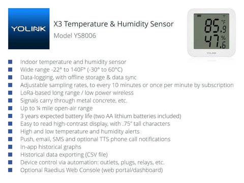 Smart Temp And Humidity Sensor With Real Time Data Refresh Works With Alexa IFTTT And Home Assistant X3 Series App Data Streaming And Local Storage Hub Required display specifications chart and digital reading.